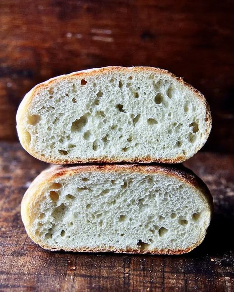 A halved loaf of my mother's peasant bread.