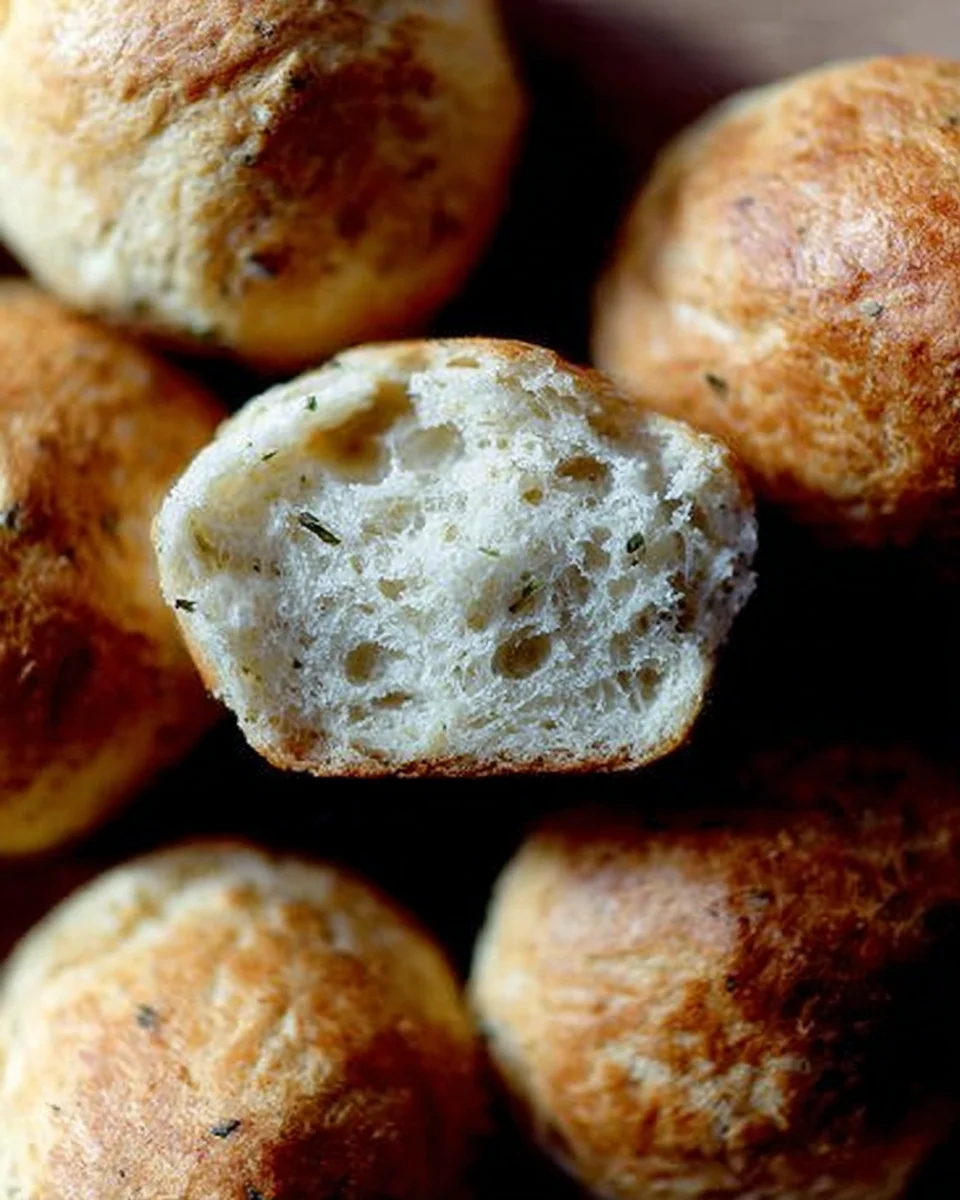 A halved and buttered thyme dinner roll. A halved and buttered thyme dinner roll.