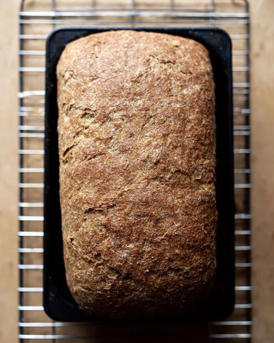 Just-baked rye loaf.