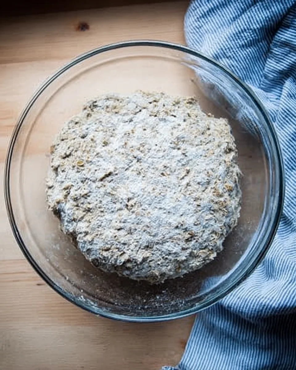 A bowl of risen rye bread dough.