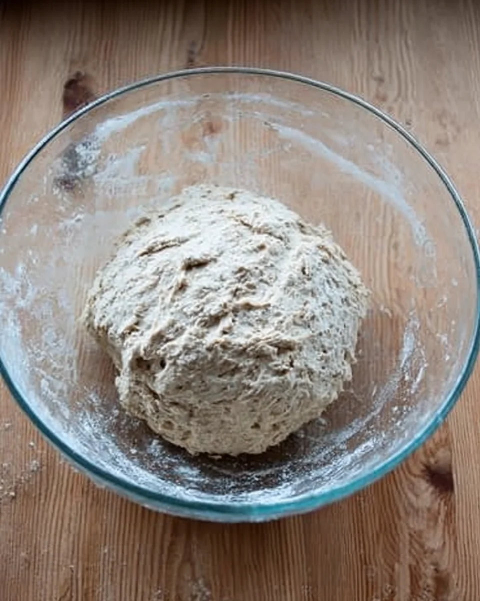 Rye bread dough mixed and ready to rise.