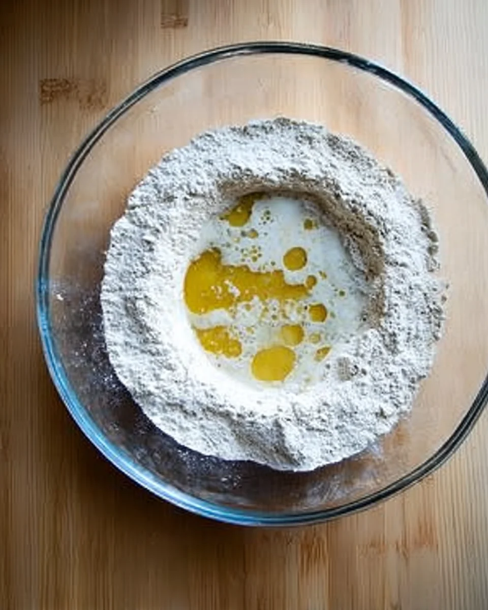 A bowl of rye bread dough ingredients, ready to be mixed.