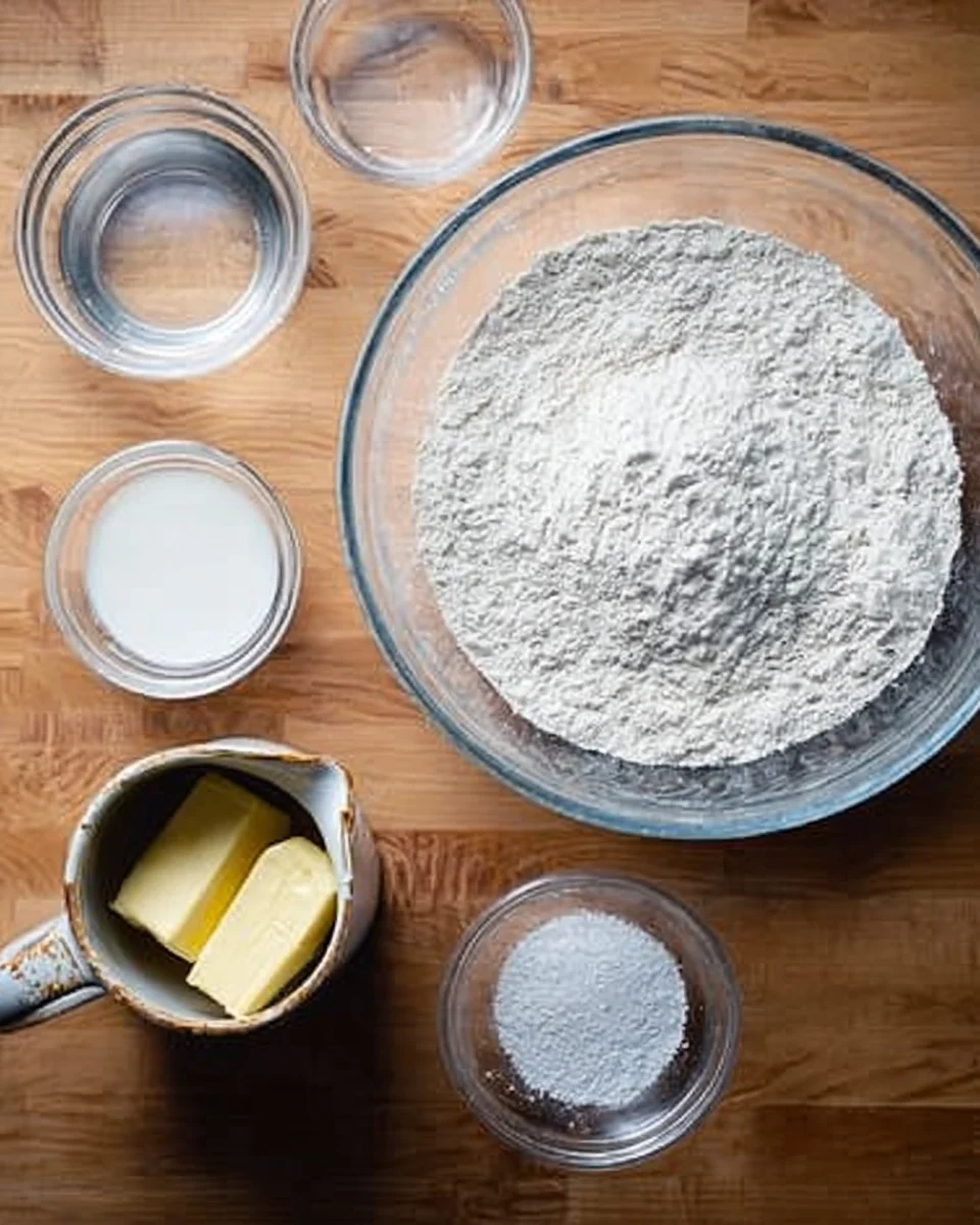 The ingredients to make sandwich bread on a counter top.