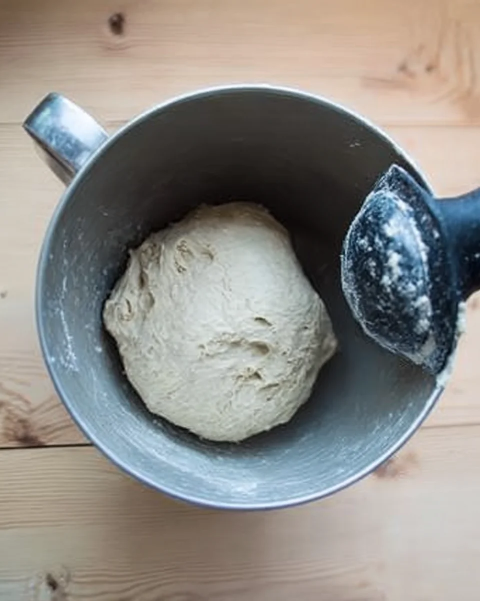 Soft pretzel dough in a stand mixer. Soft pretzel dough in a stand mixer.