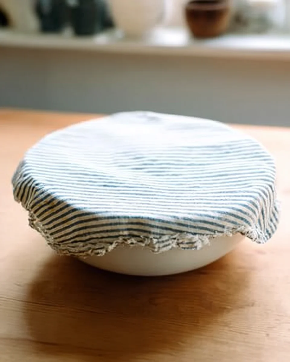 Dough rising in a bowl with a cloth bowl cover on top. Dough rising in a bowl with a cloth bowl cover on top.