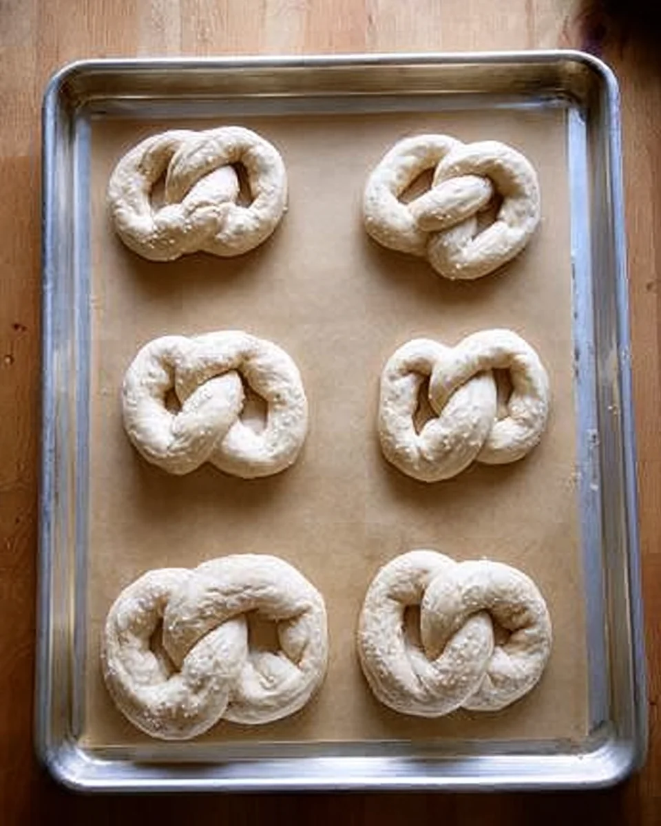 Unbaked soft pretzels on a sheet pan. Unbaked soft pretzels on a sheet pan.