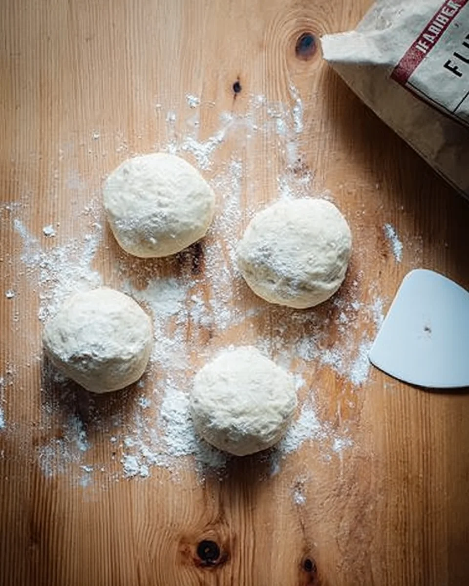 Four balls of naan dough balled up.