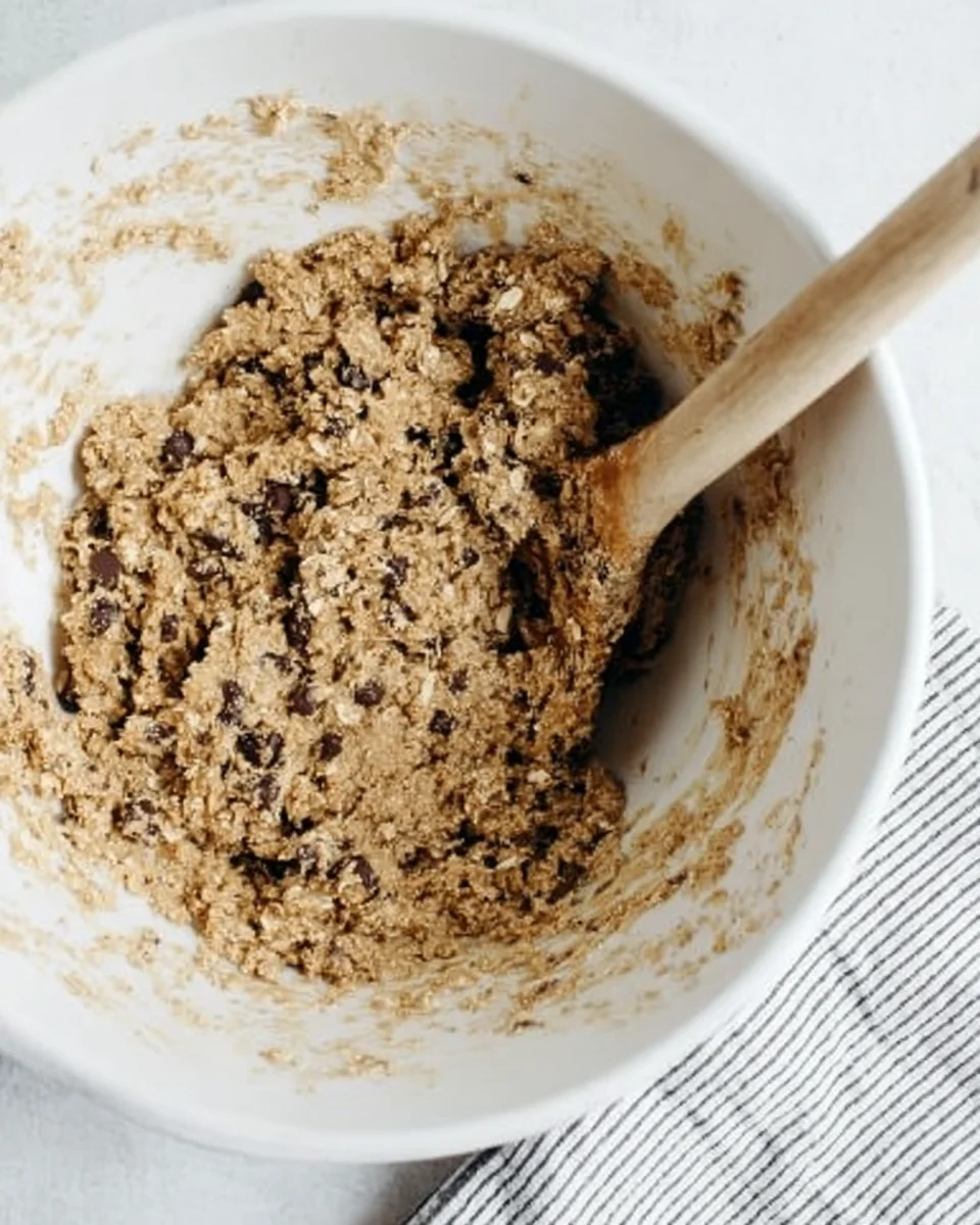 cookie dough made in a mixing bowl and ready to scoop.
