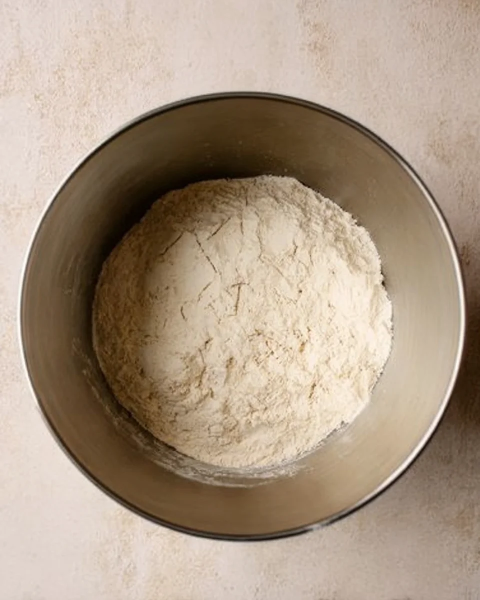 flour in silver stand mixer bowl.
