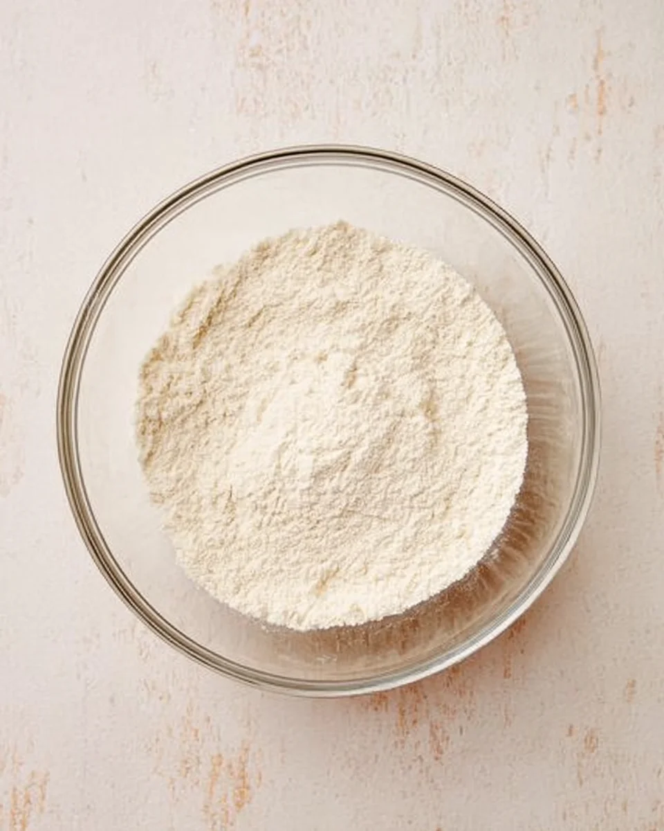 dry ingredients for peanut butter banana muffins in glass mixing bowl.