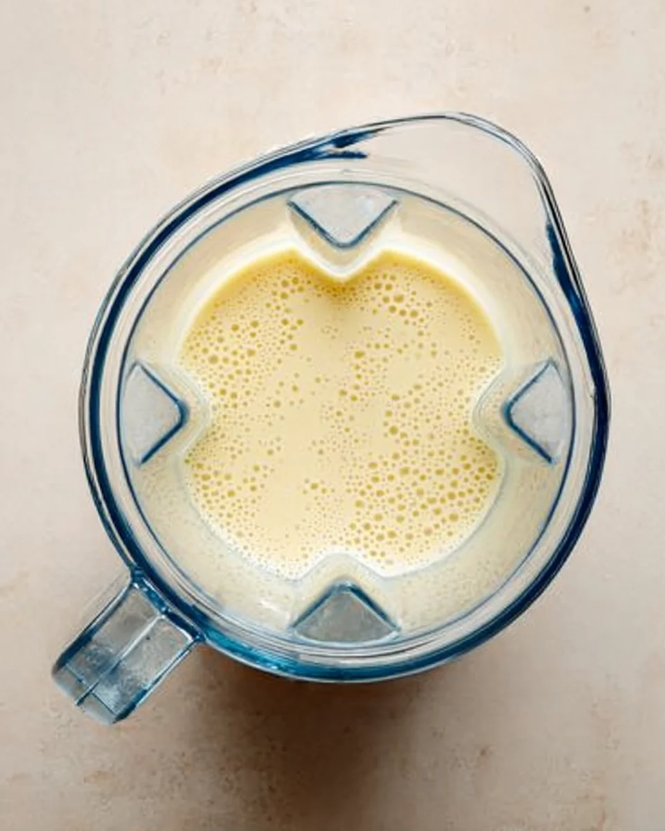 cottage cheese protein pancakes wet ingredients in blended in blender.