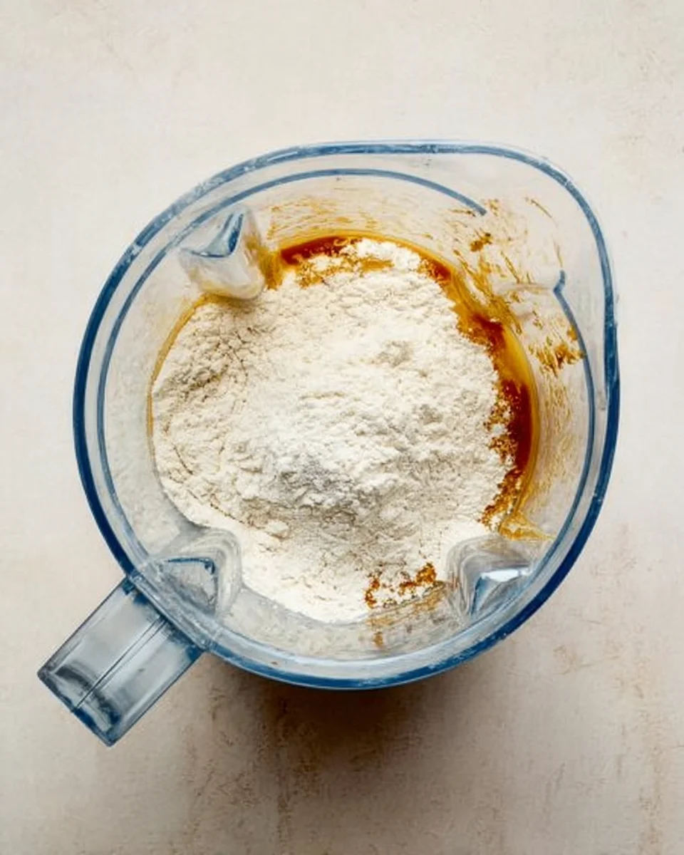 cottage cheese protein pancakes ingredients in blender before blending.