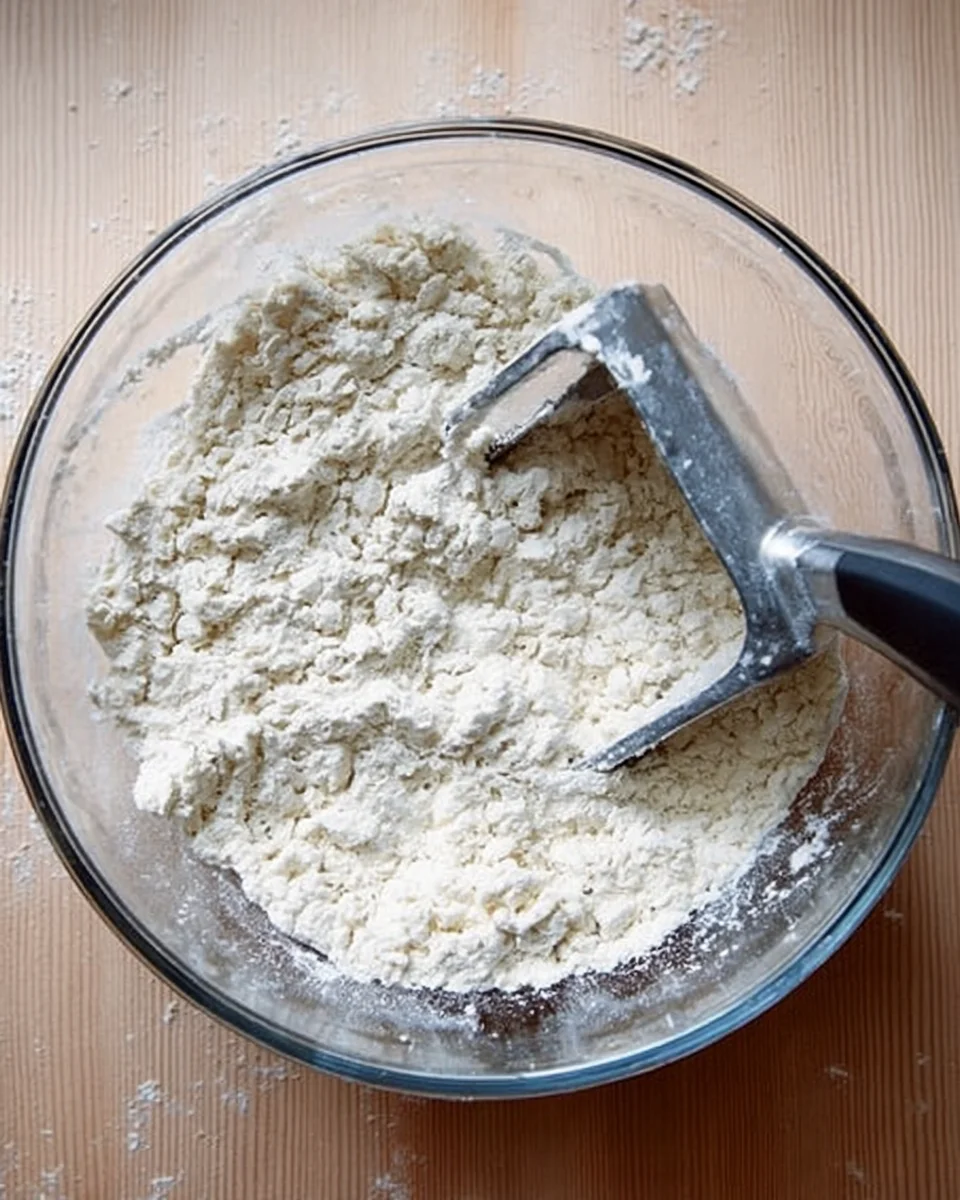 Butter cut into small pieces into a flour mixture a large bowl.