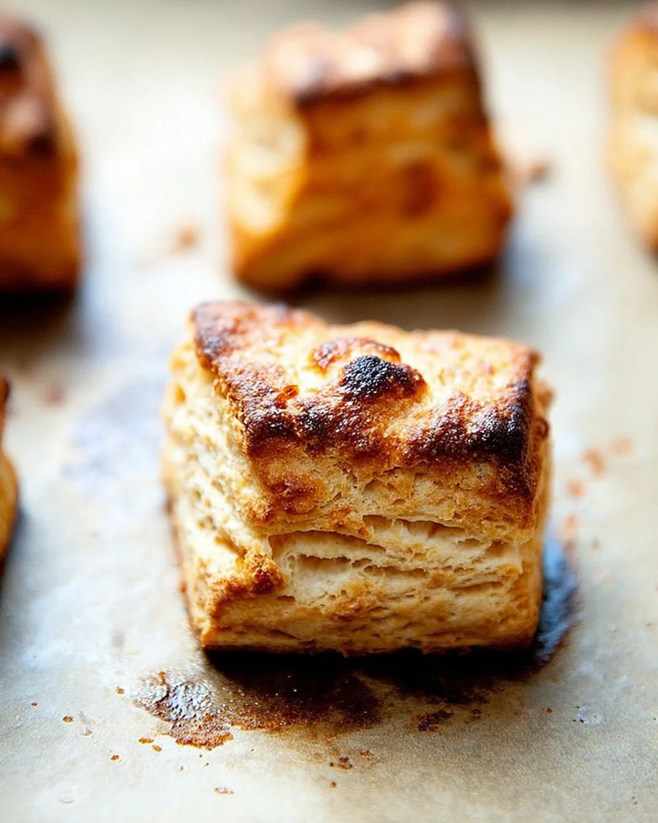 Flaky buttermilk biscuit on a sheet pan.