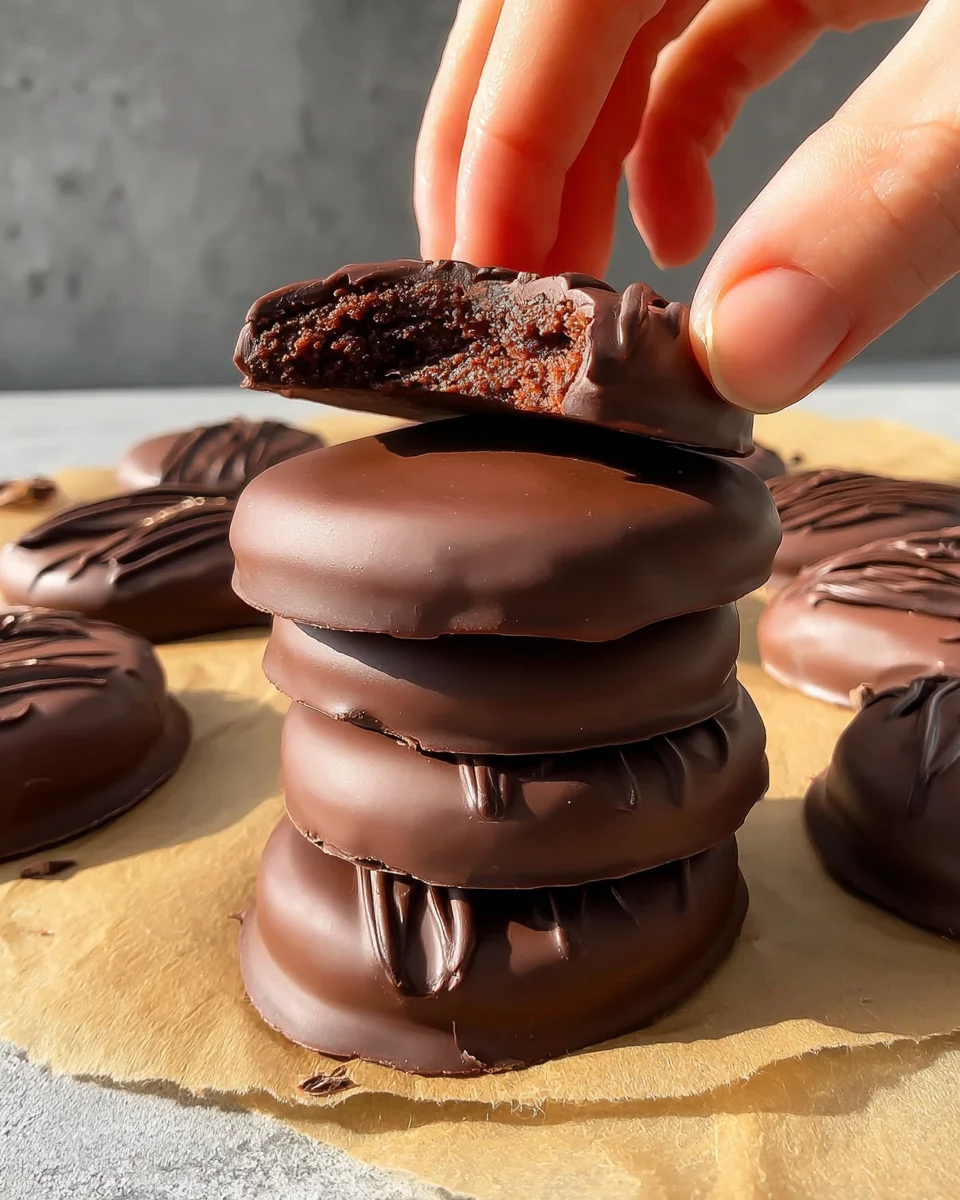 Grabbing a cookie with a bite out of it from a stack of cookies.
