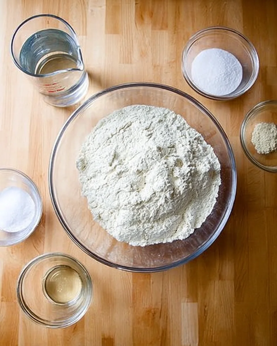 Ingredients to make soft pretzels on a countertop. Ingredients to make soft pretzels on a countertop.
