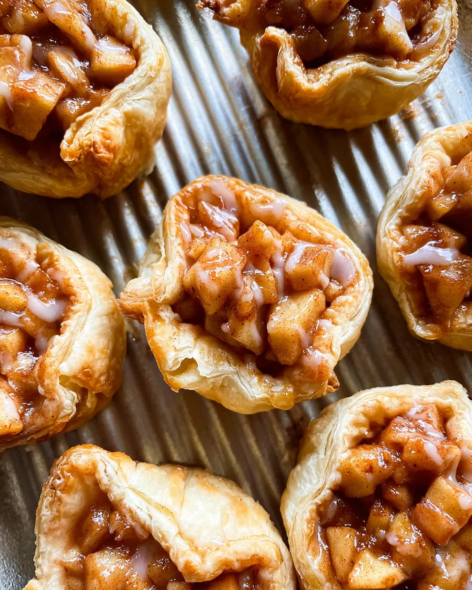 Mini apple pies on a sheet tray.