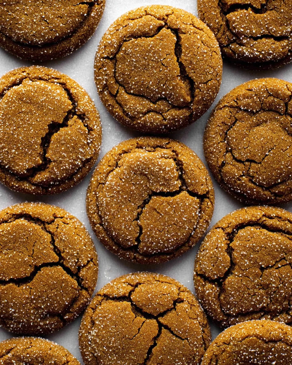 molasses-cookies-recipe.jpg soft-baked molasses crinkle cookies overhead photo.