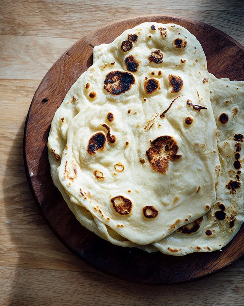 Fresh naan on a board.