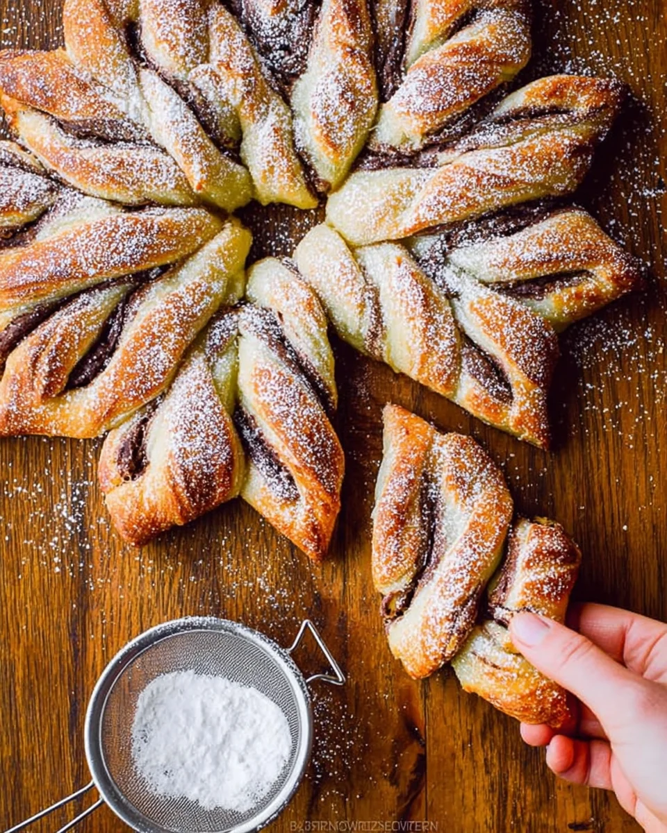 Pulling apart a puff pastry snowflake