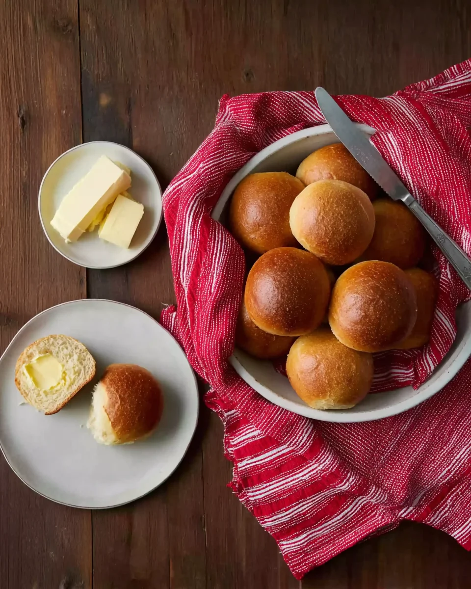 __opt__aboutcom__coeus__resources__content_migration__serious_eats__seriouseats.com__images__2016__11__20161103-hard-dinner-rolls-vicky-wasik-23-9a5bafcd9aba45698c073b02a84e65d5.jpg A basket of dinner rolls on the table, next to it is a plate containing a split dinner roll with a pat of butter. There is a plate of butter next to the basket.