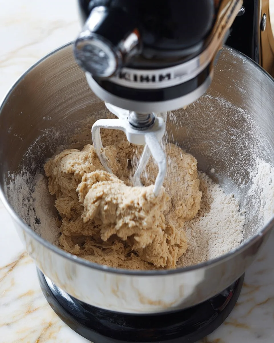 mixing the pretzel dough.