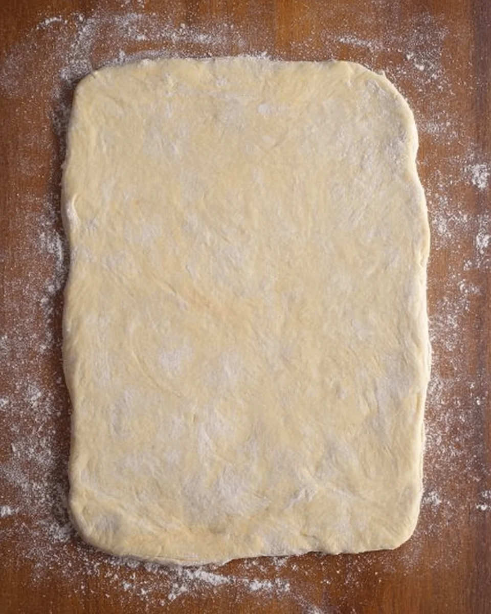 Dough rolled to form a rectangle.