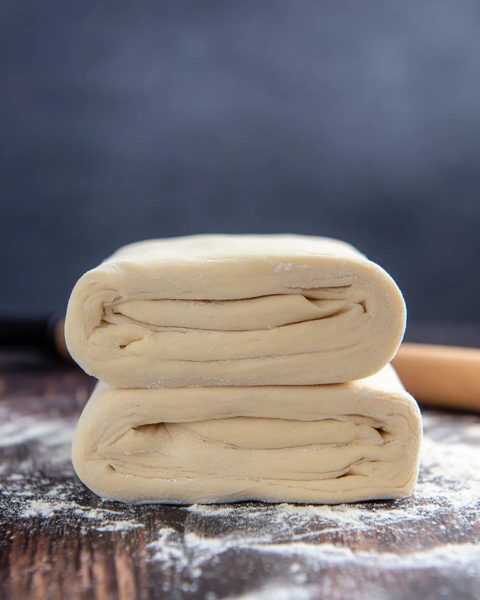 puff pastry cut in half stacked.