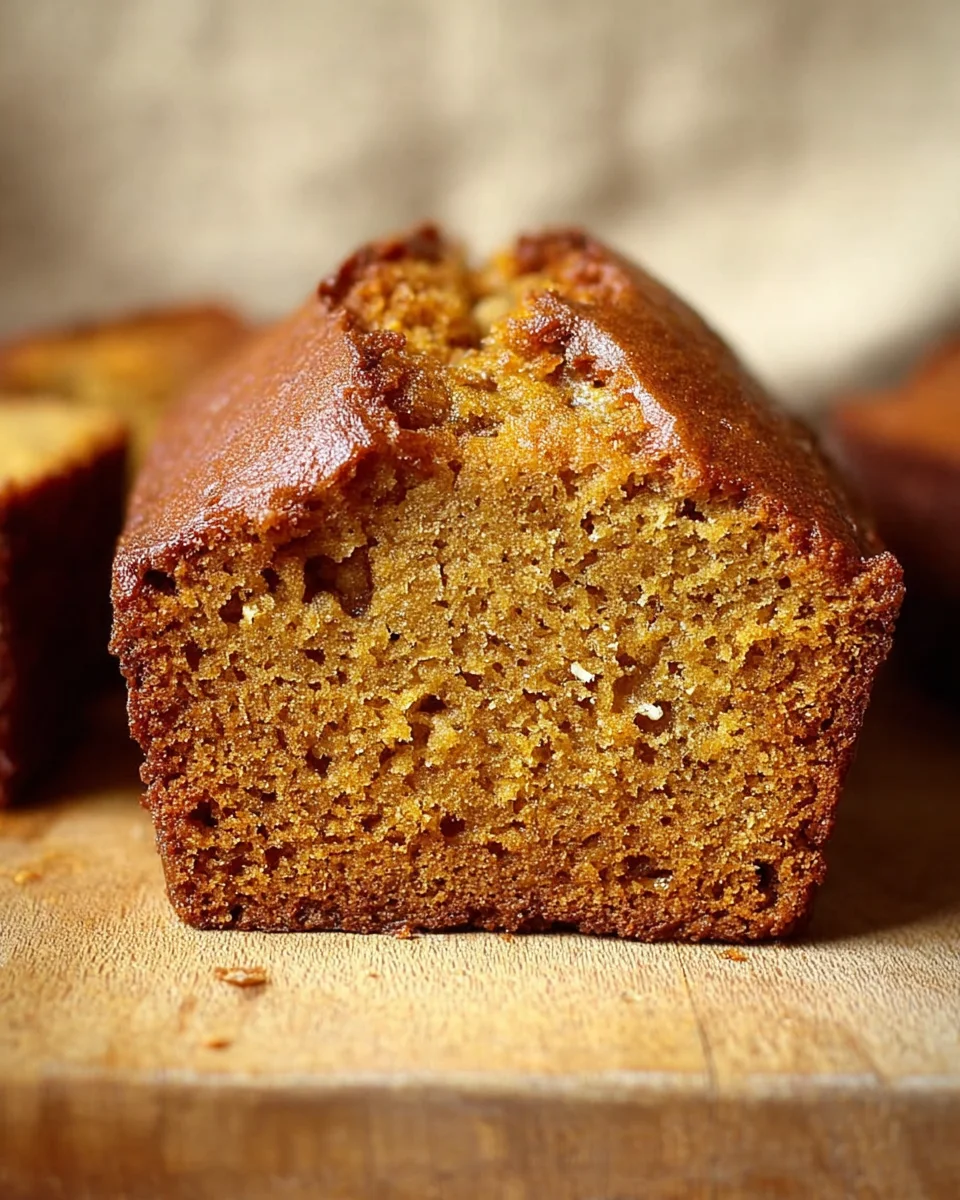 A cross-section of a loaf of mini pumpkin bread. A cross-section of a loaf of mini pumpkin bread.