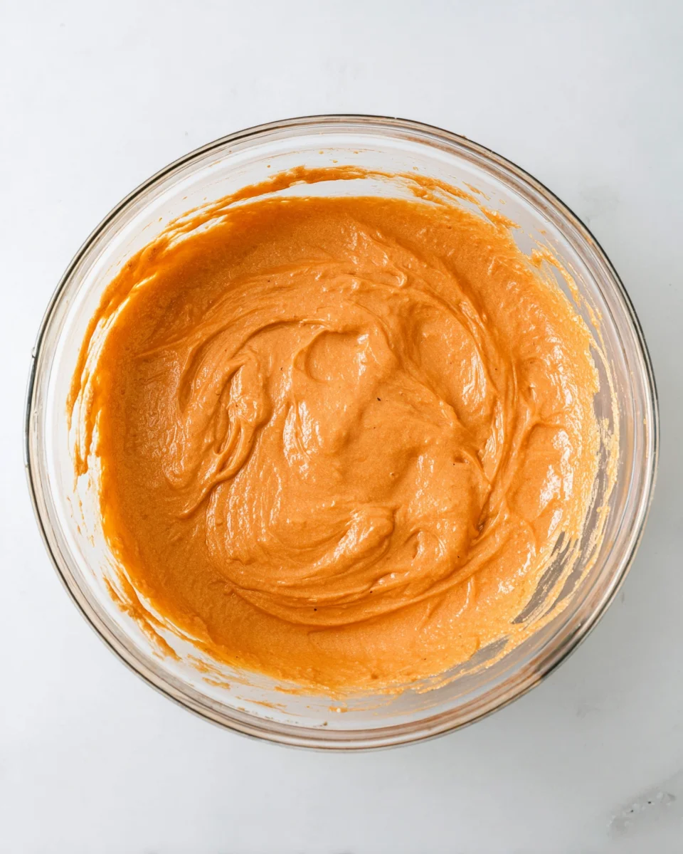 dry ingredients whisked into pumpkin muffin batter.