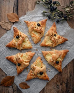 Puff pastry star on parchment paper.