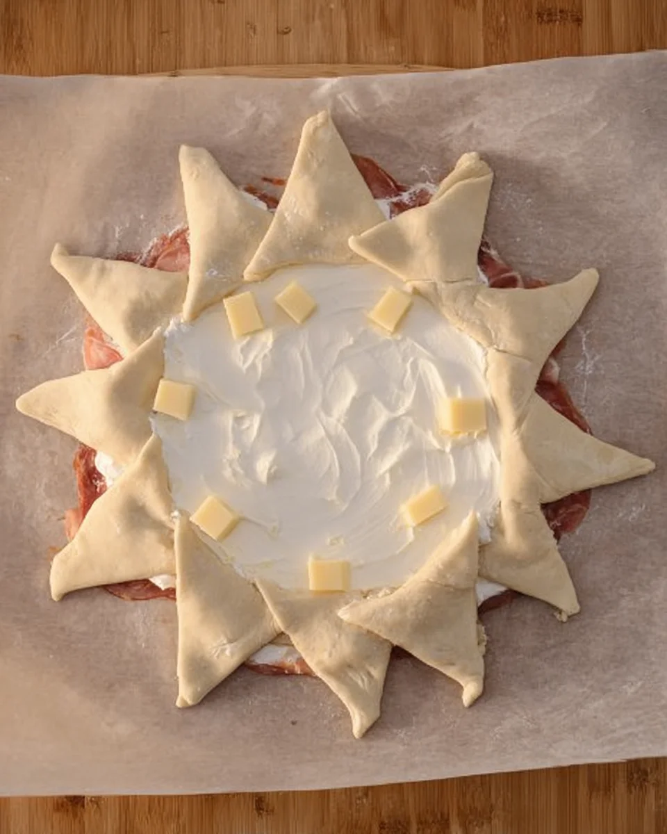 Adding the cube of cheese to the second triangles.