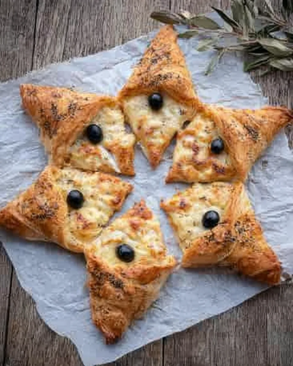 Puff pastry star on parchment paper.