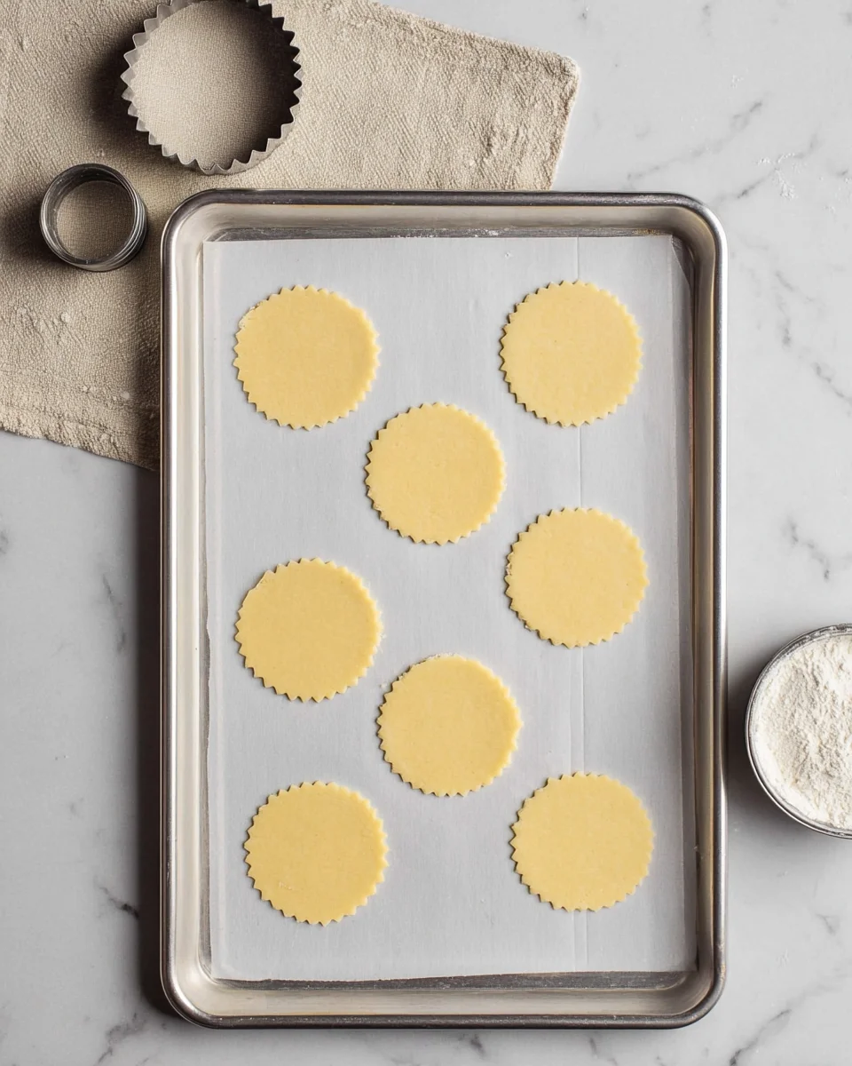uncooked shortbread cookies spread out on a cookie sheet