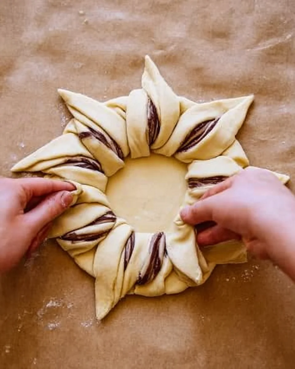 Twisting sheets of puff pastry into a snowflake