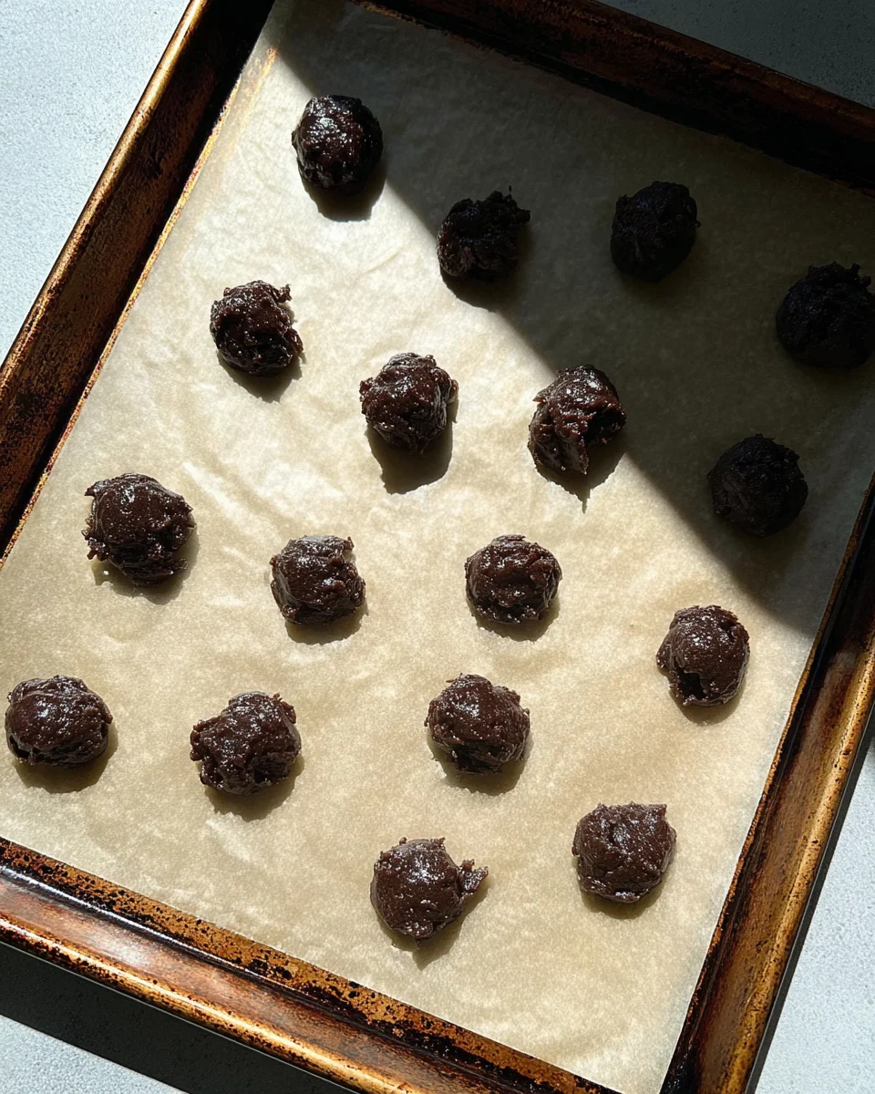 unbaked-cookies.jpg Unbaked cookies on lined baking sheet.