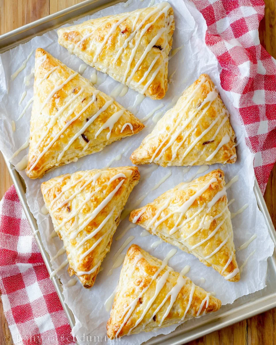 Baked apple turnovers on baking sheet without filling leaking out