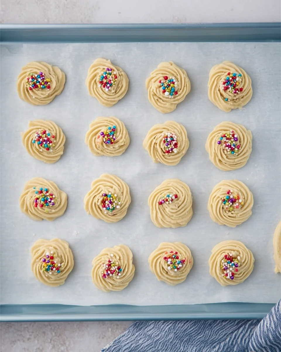 baked butter cookies on a cookie sheet