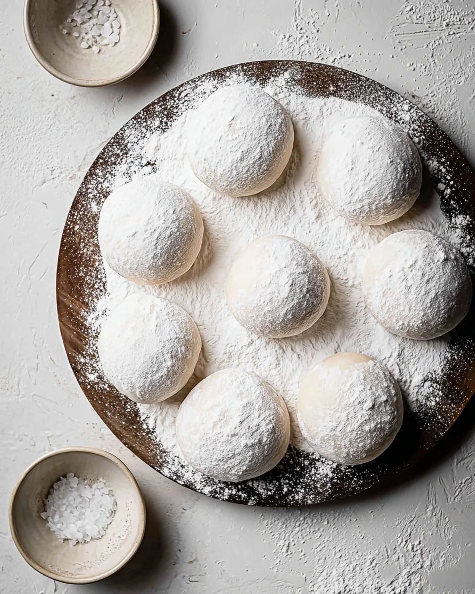 Naan bread being proved on a floured surface.