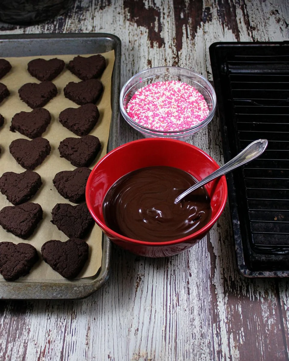 work station for dipping brownie hearts