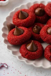 Hershey's red velvet blossoms on a plate