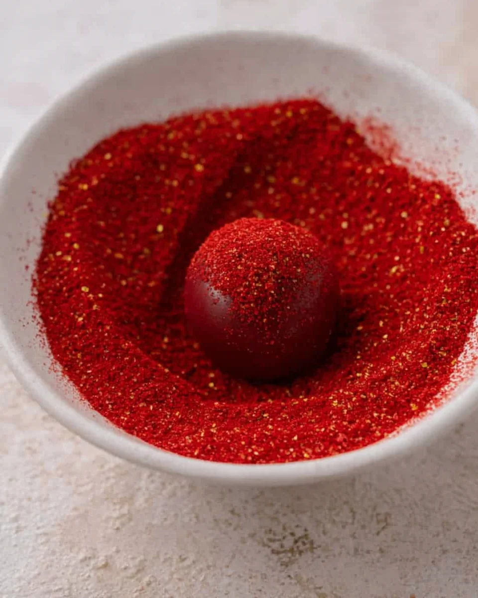 Red velvet cookie dough in red sugar