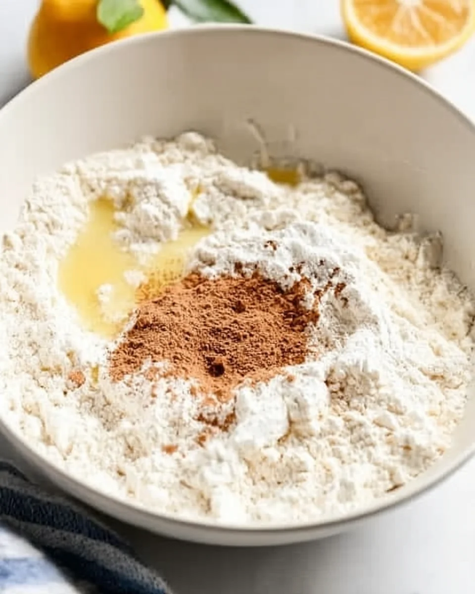 Mixing base Dried Fruit Bread ingredients in a bowl.