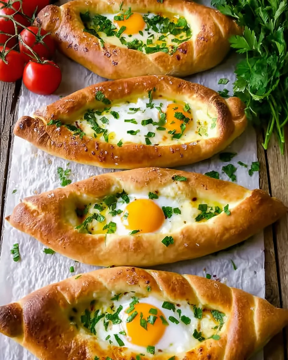 Khachapuri-Georgian-Flatbread_4.webp Khachapuri bread on a baking sheet.