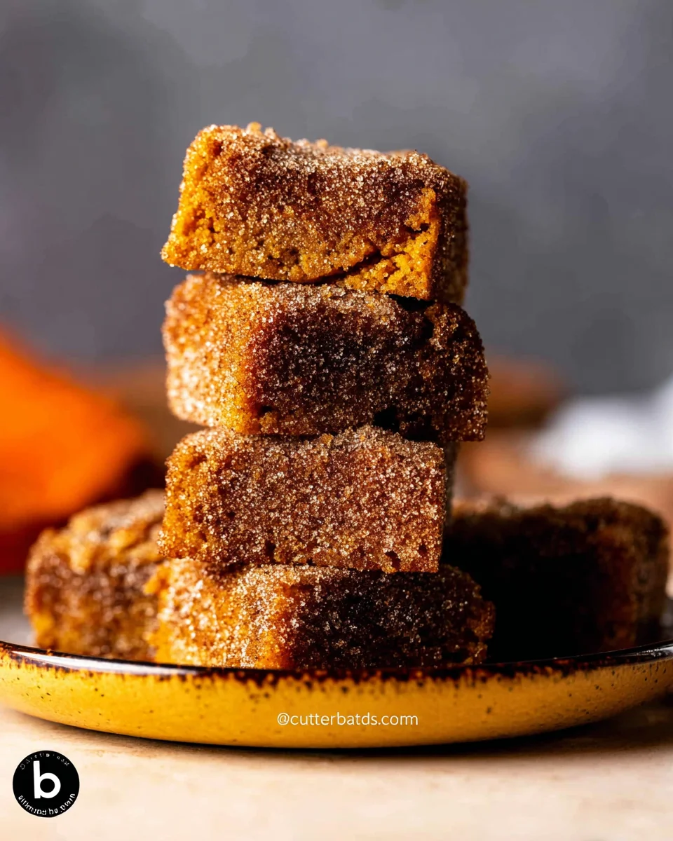Slices of Butter and Bliss cinnamon sugar pumpkin bread mini loaf stacked on a fall plate.
