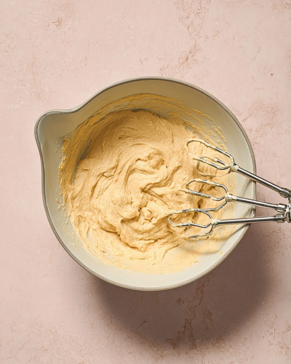 Cookie dough mixture in bowl before dry ingredients added.