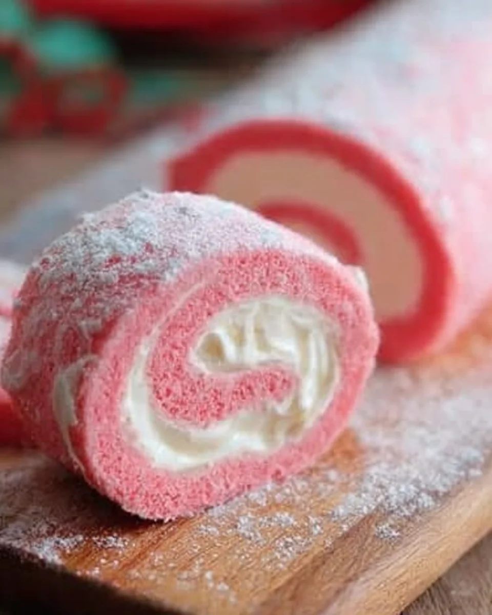 Pink-Velvet-Cake-Roll-3-368x368.jpg A close up of a pink cake roll