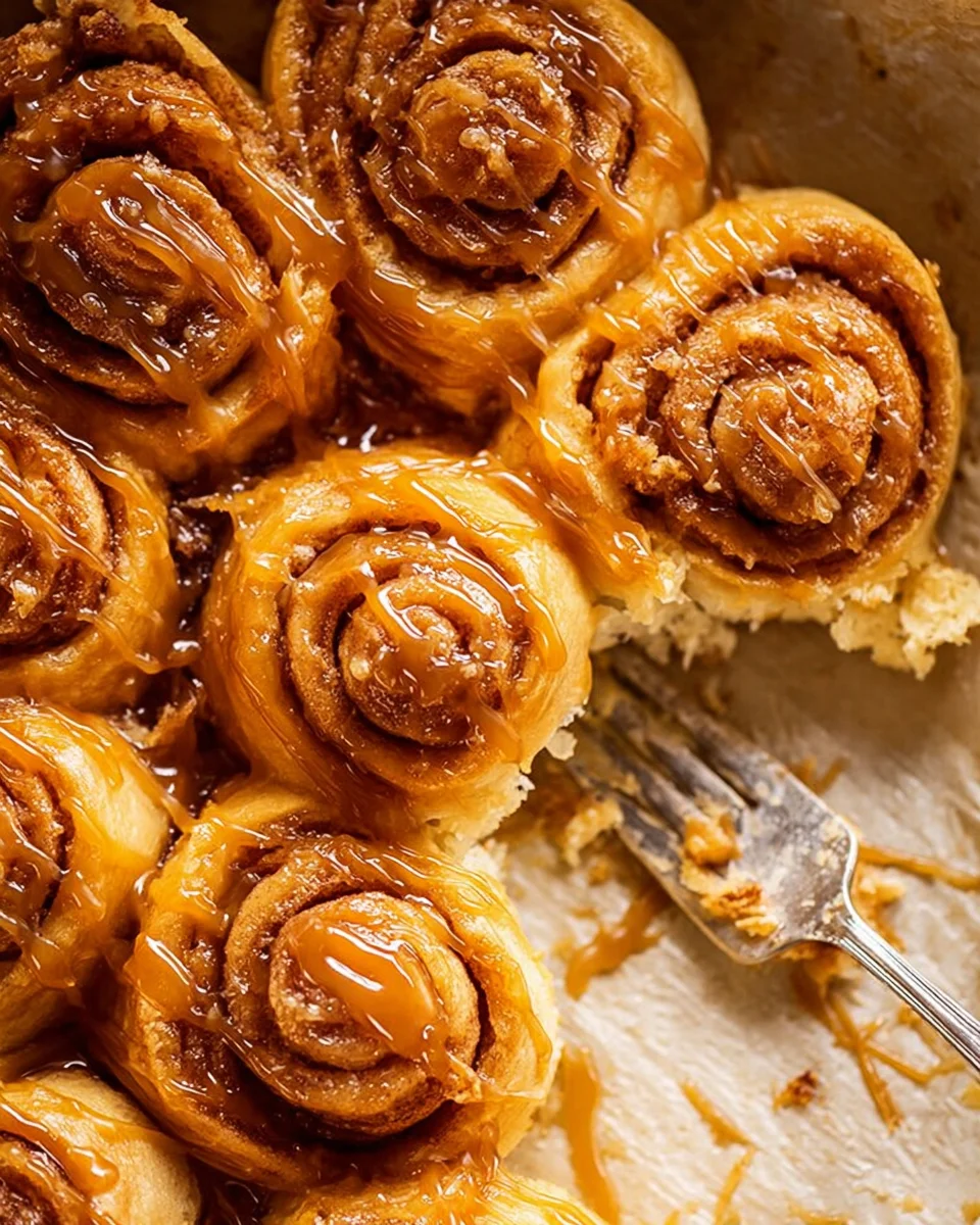 Cinnamon roll removed from others with a fork