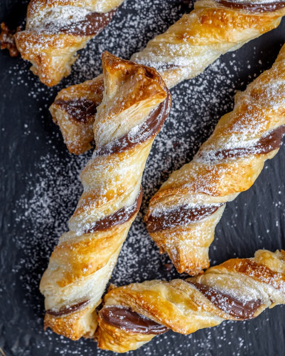 Puff Pastry Nutella Twists on a tray. 