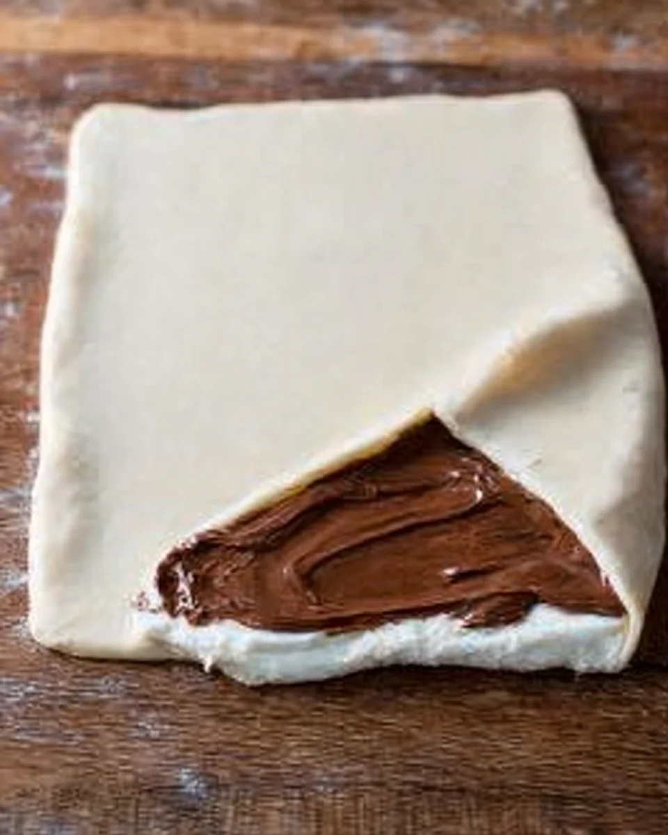 Nutella applied to puff pastry dough.